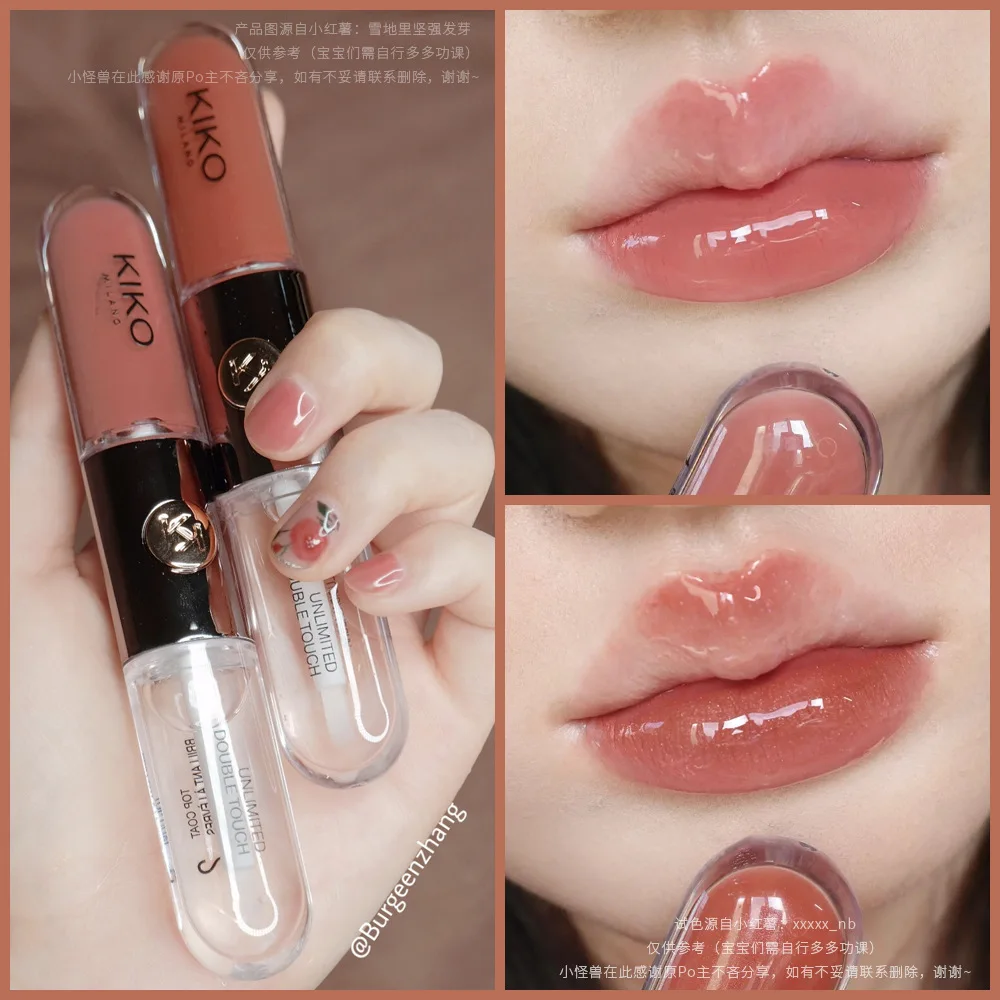 

KIKO Double Head Lip Glaze Lip Honey 103 Lipstick Mirror Gloss Milk Tea Bean Paste Transparent Lip Color makeup free shipping