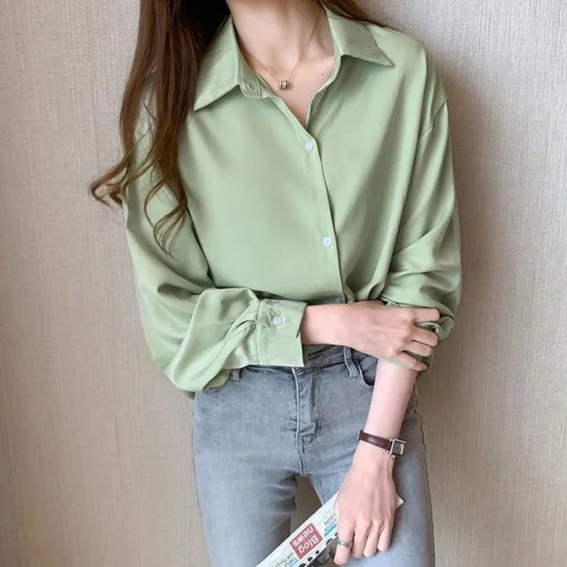 Spring Office Ladies Chiffon Shirt for Women 2021 New Autumn Loose Leisure Korean Style Long Sleeve Chiffon Blouses for Women