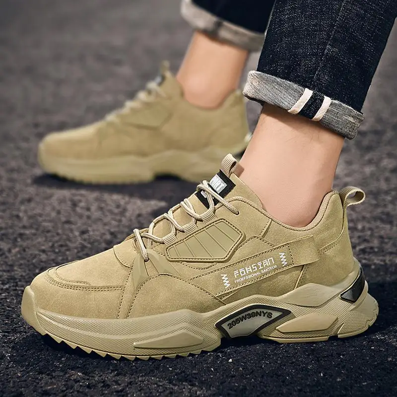 

Мужские высокие кроссовки, повседневные Нескользящие износостойкие кроссовки на шнуровке, удобная рабочая обувь на плоской подошве для ос...