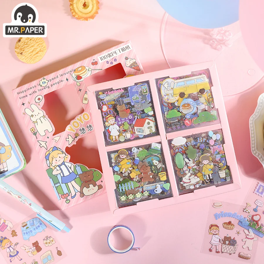 

Mr.paper 100 Pcs/Set Kawaii Animal Stickers Gift Box Cute Cartoon Illustration Girl Scrapbooking Decoration Stationery Sticker
