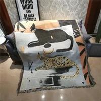 nordic leopard couch woven throws cartoon animal illustration wall hanging cloth tassels room decoration aesthetic sofa decor
