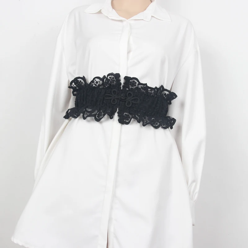 White Black Flower Lace Waist Belt13.5CM Wide Elastic Strechy Corset Floppy Lotus Dress Shirt Elegant Belt Lace Femme Cinturones