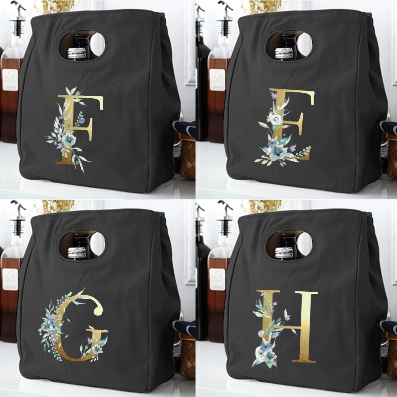 

Gold Letter Canvas Neutral Refrigerated Rice Bag Portable Insulation Lunch Box Tote Bag Insulation Food Picnic Storage Bag