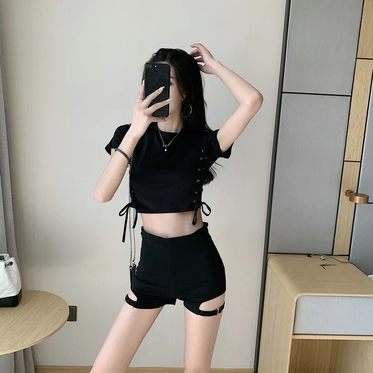 

New Designed Goth Fashion Hot Girl Shorts Solid Color High Waist Vintage Hollow Out Gothic Style Street Beat Ladies Short Summer