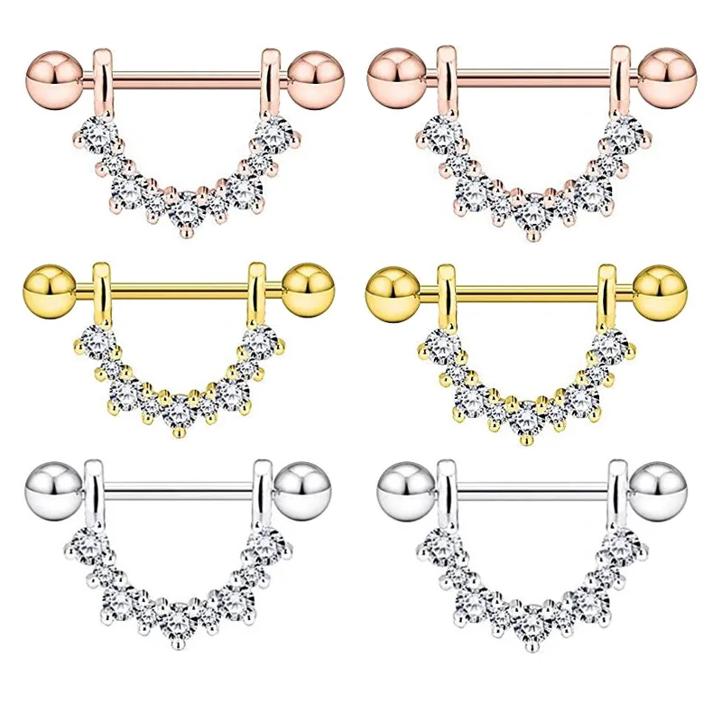 

2PCs 14G Stainless Steel Screw Nipple Tongue Shield Rings Barbell Women Girls Body Piercing Jewelry Sexy Breast Retainer Gifts