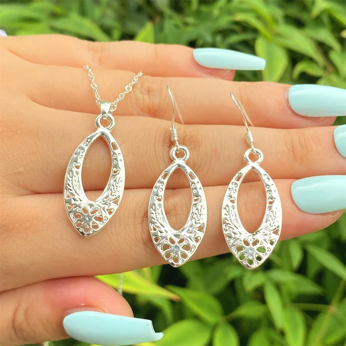 

ANGLANG Luxury Gold Silver Colour Jewelry Sets Engagement Necklace Earring for Bridal Wedding Jewelry Gift for Women
