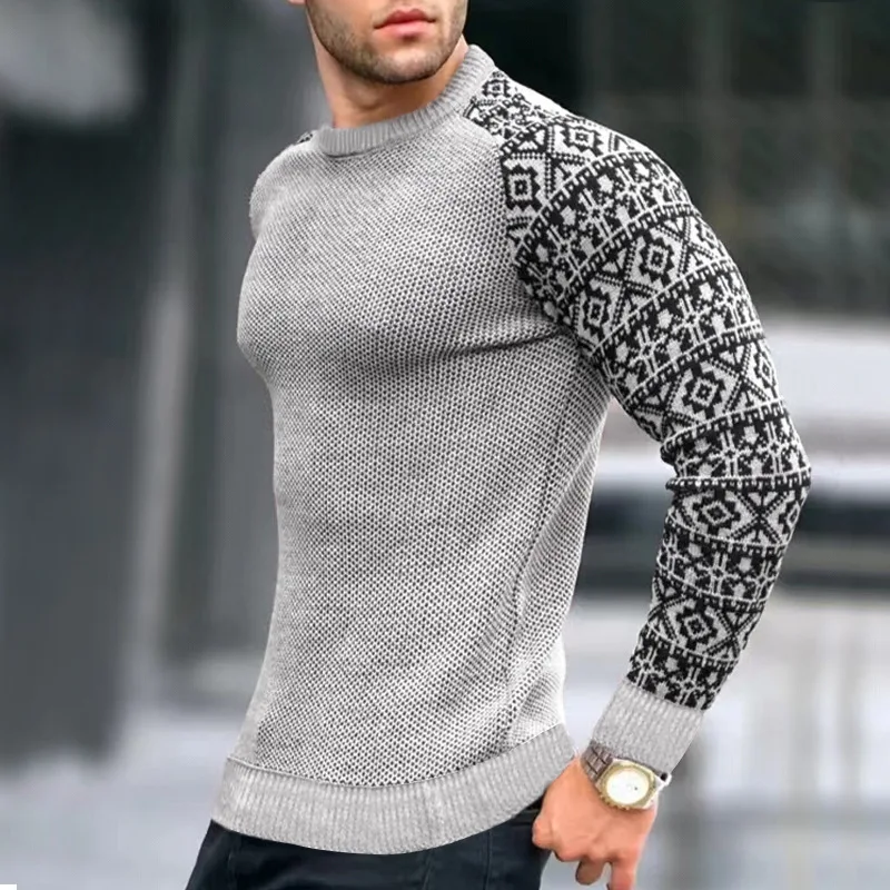 

Men Knit Pullover Sweater Men's Spring Autumn Fashion Casual Long Sleeve Round Neck Tops Shirt