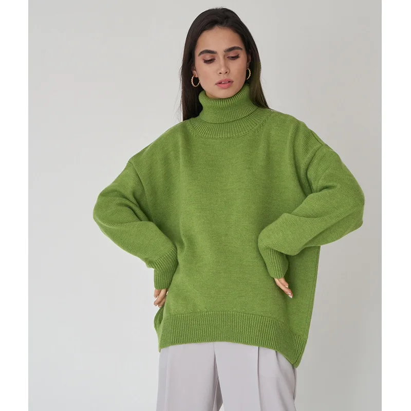 

Women Turtleneck Sweater Thick Warm Pullover 2022 Autumn Winter Top Oversized Casual Loose Knitted Jumper Female