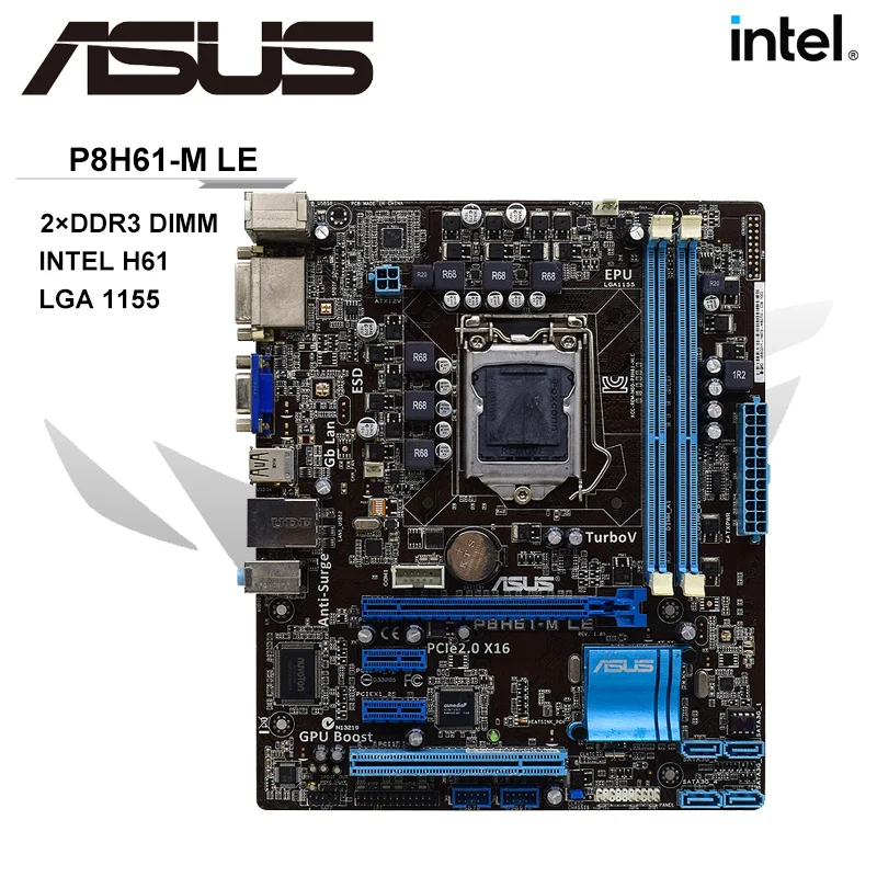 

ASUS P8H61-M LE Motherboard LGA 1155 Intel H61Motherboard DDR3 16GB PCI-E 2.0 USB2.0 ATX For Xeon E3-1230 v2 CPU