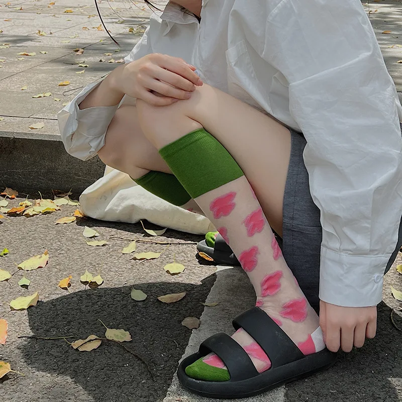 ins tide summer thin transparent knee-length crystal socks glass silk calf socks