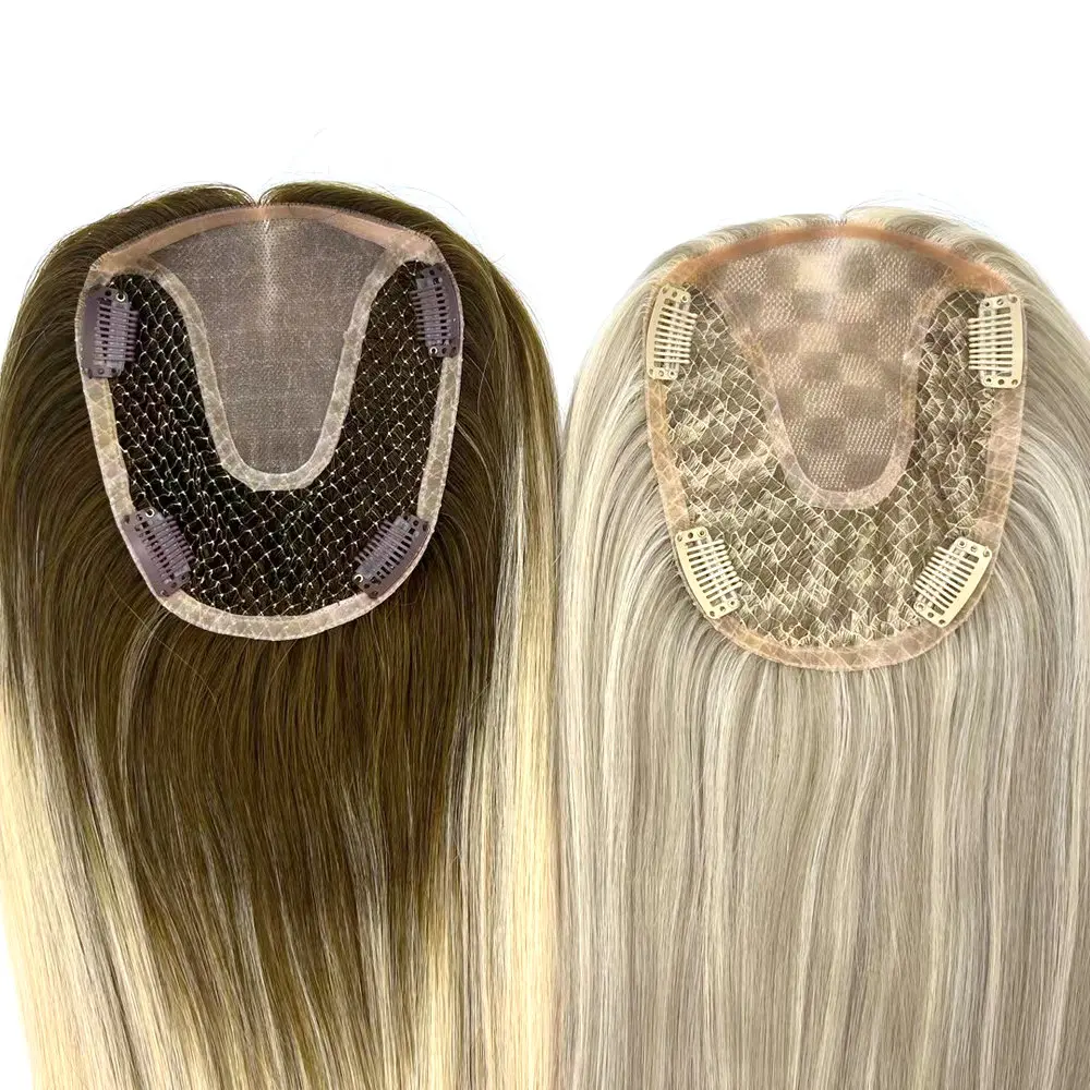 Hstonir Clip Hair Human Hair Topper For Women Ladies Real Hair Accessories Piano Fishnet European Remy Hair Extension TP70