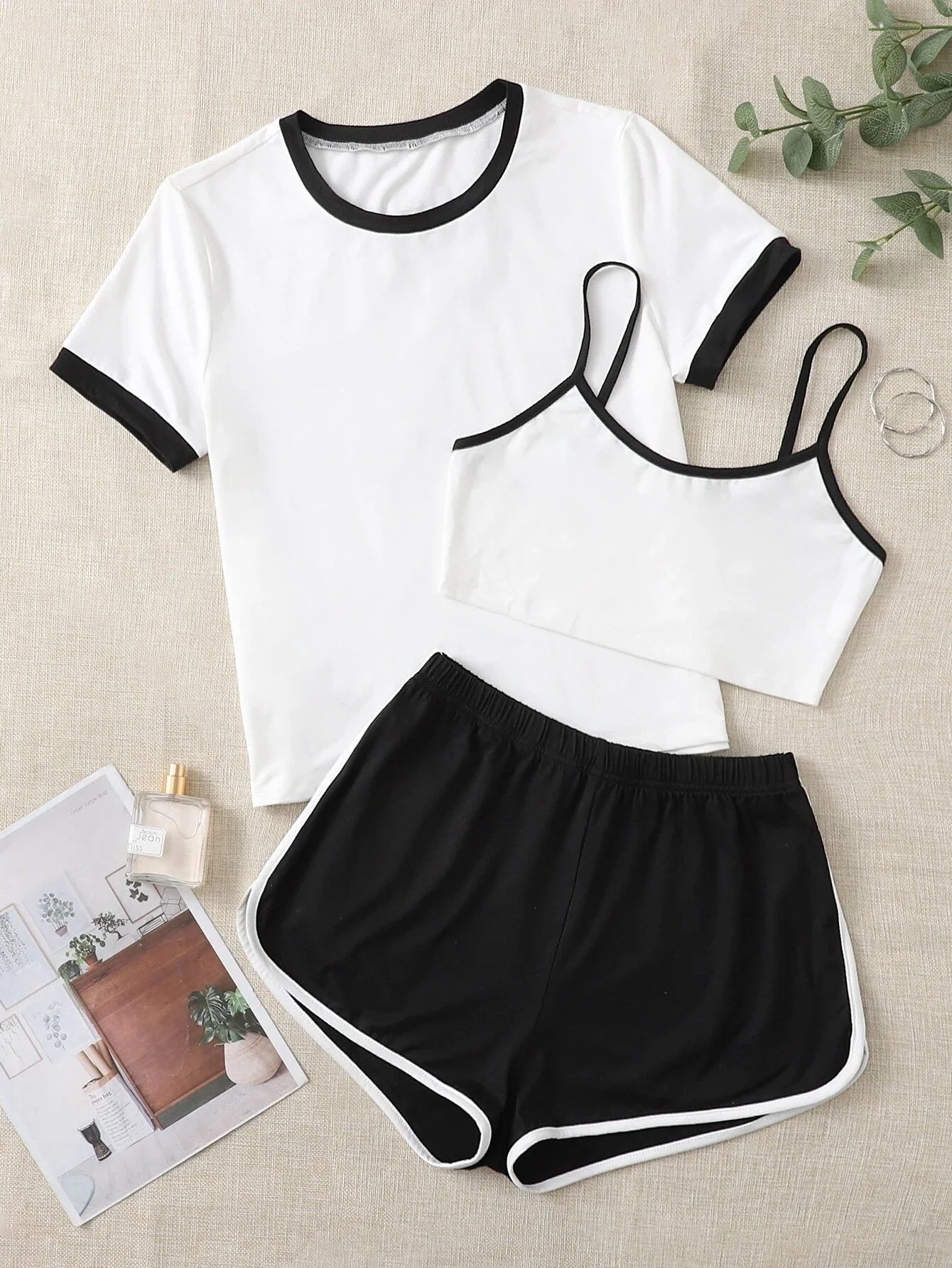 

3pcs Contrast Binding PJ Set