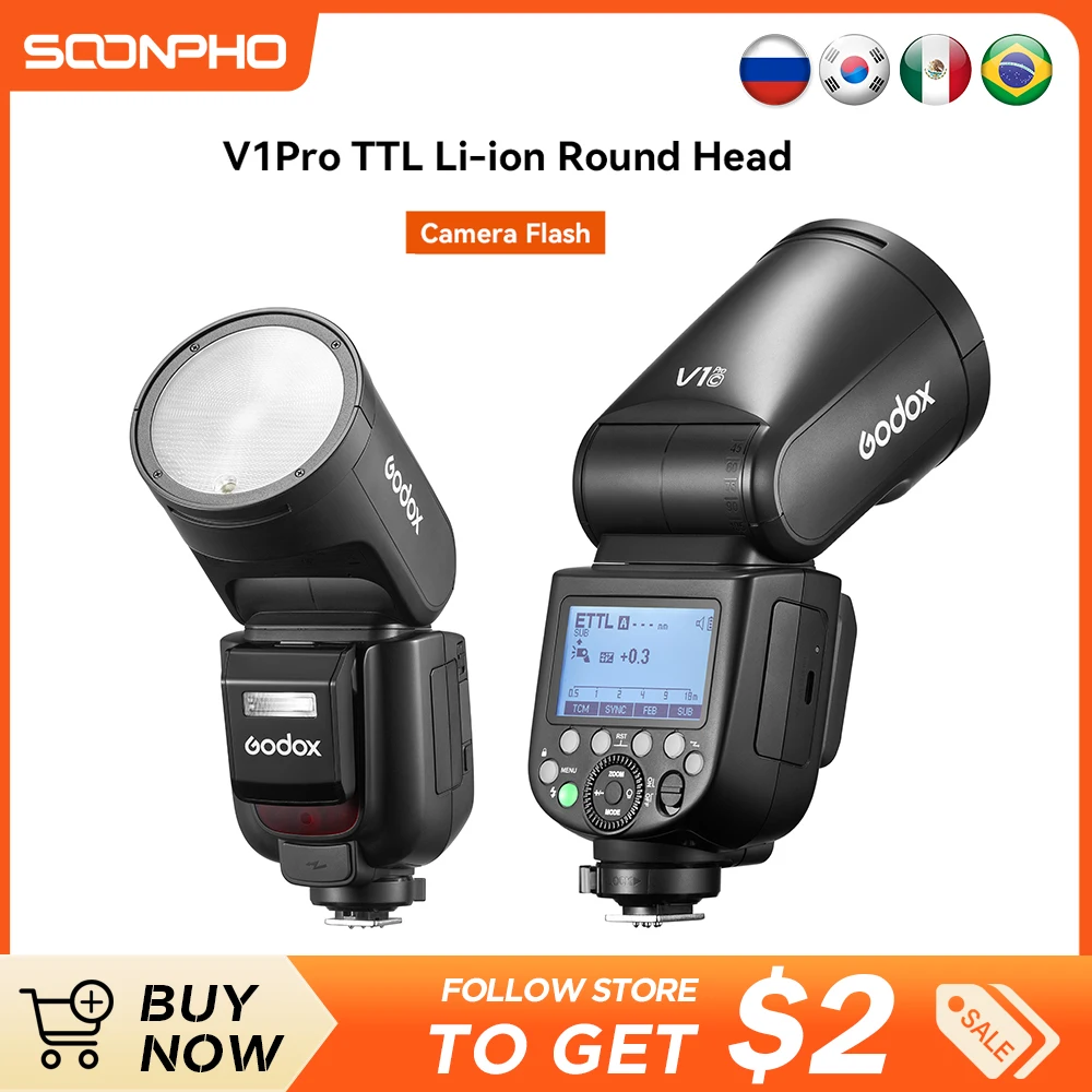 Фотовспышка Godox V1 Pro V1-C V1-N V1-S V1-O TTL с круглой головкой Speedlight Camera Speedlite для Canon Nikon Sony
