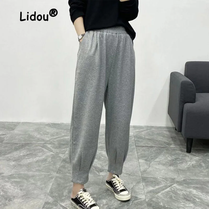 

Korean Casual Loose Autumn Winter Harem Pants Women Classic Plush High-quality Pocket All-match Comfortable Lady Trousers 2022