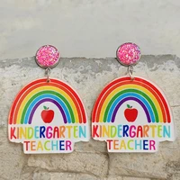 acrylic rainbow student earrings colorful apple leopard print pink heart class teacher earrings for women