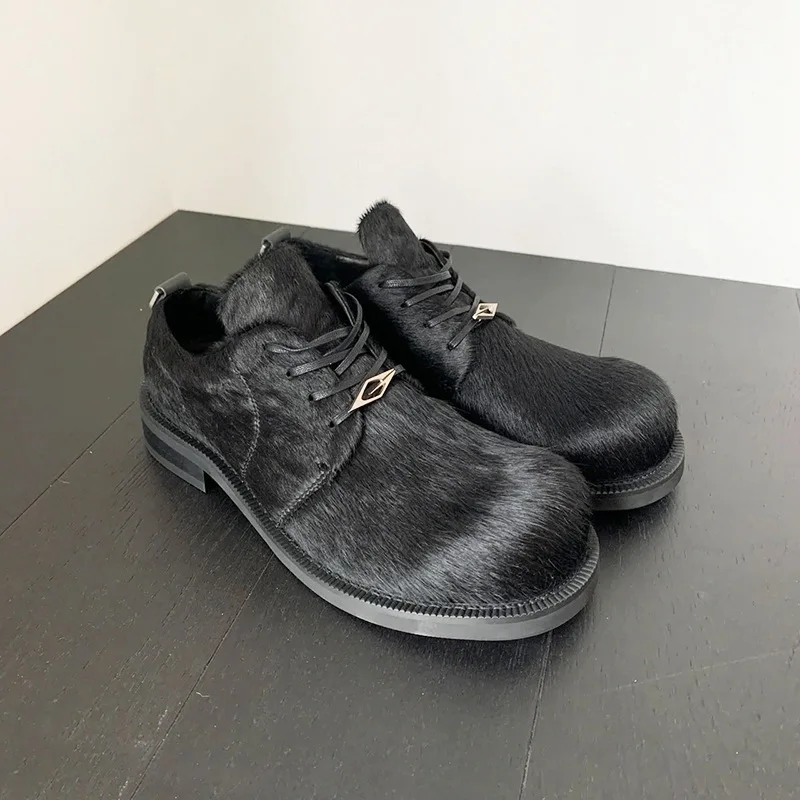 Мужская женская обувь дерби из натуральной кожи с круглым носком ботинки