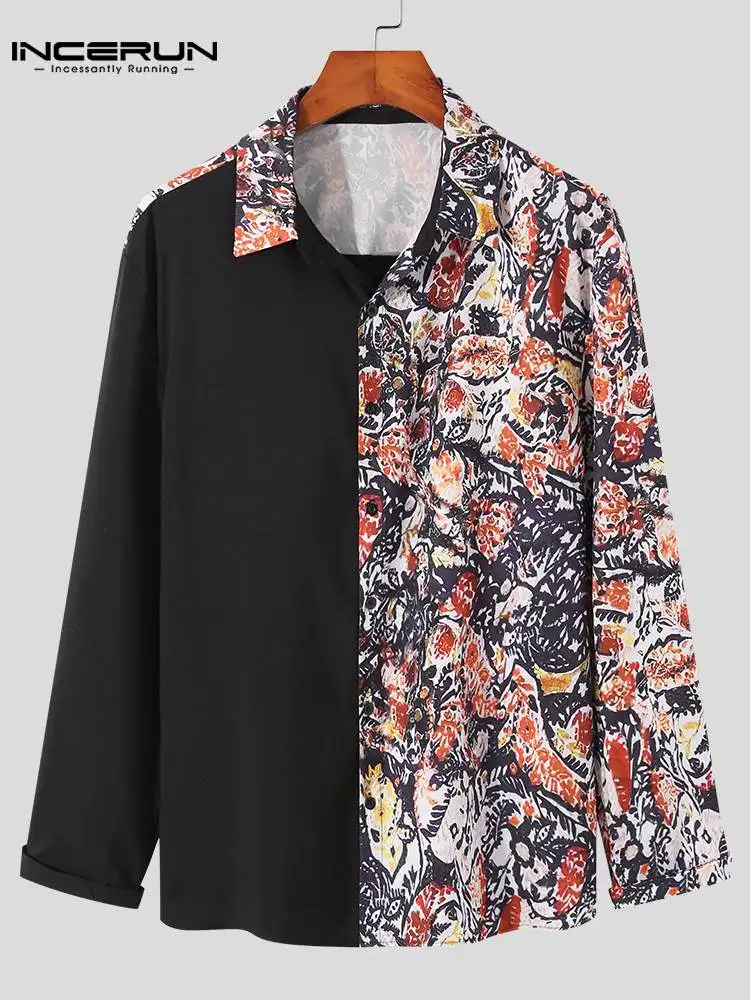 

INCERUN Men Printed Patchwork Shirt Lapel Long Sleeve Vacation Streetwear Fashion Casual Men Clothing 2022 Leisure Camisas S-3XL