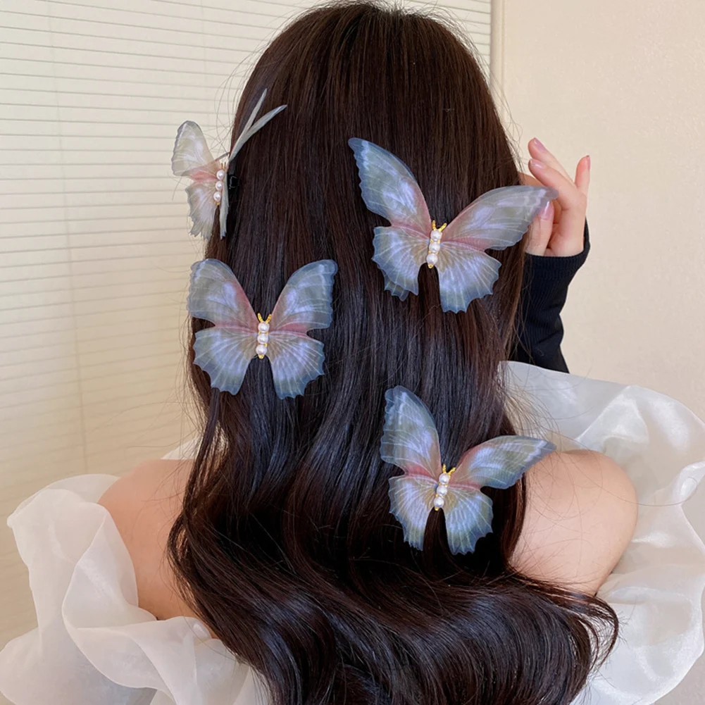 

1PCS Fashion Pearl Mesh Butterfly Hair Clips For Women Girls Wedding Head Clips Hairpin Hairgrips Decoration Hair Accessories