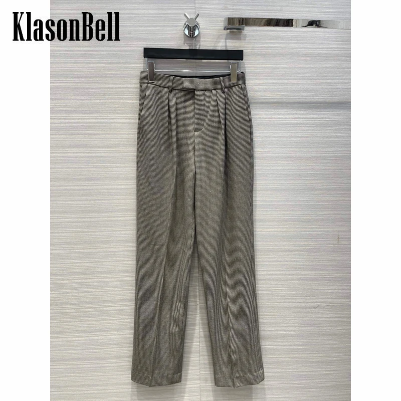 

10.27 KlasonBell Houndstooth High Waist Draped Casual Straight Pants Women