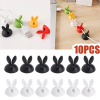 10pcs cute design cable winder lovely rabbit shaped cable wire organizer bobbin clip cable cord wrap office cables holder new