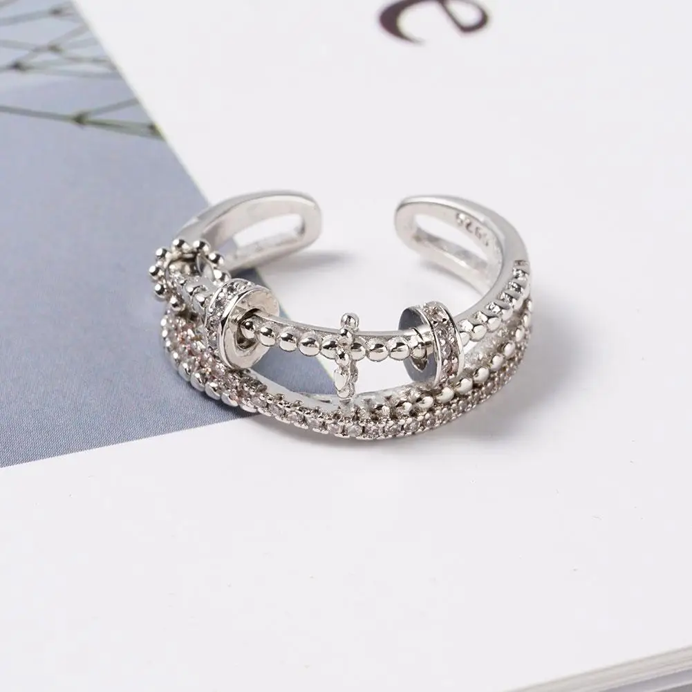 Anti Anxiety Ring Rotatable Ring For Women Men Anxiety Worry Finger Stress Relief Rings With Beads Adjustable Spinner Rings