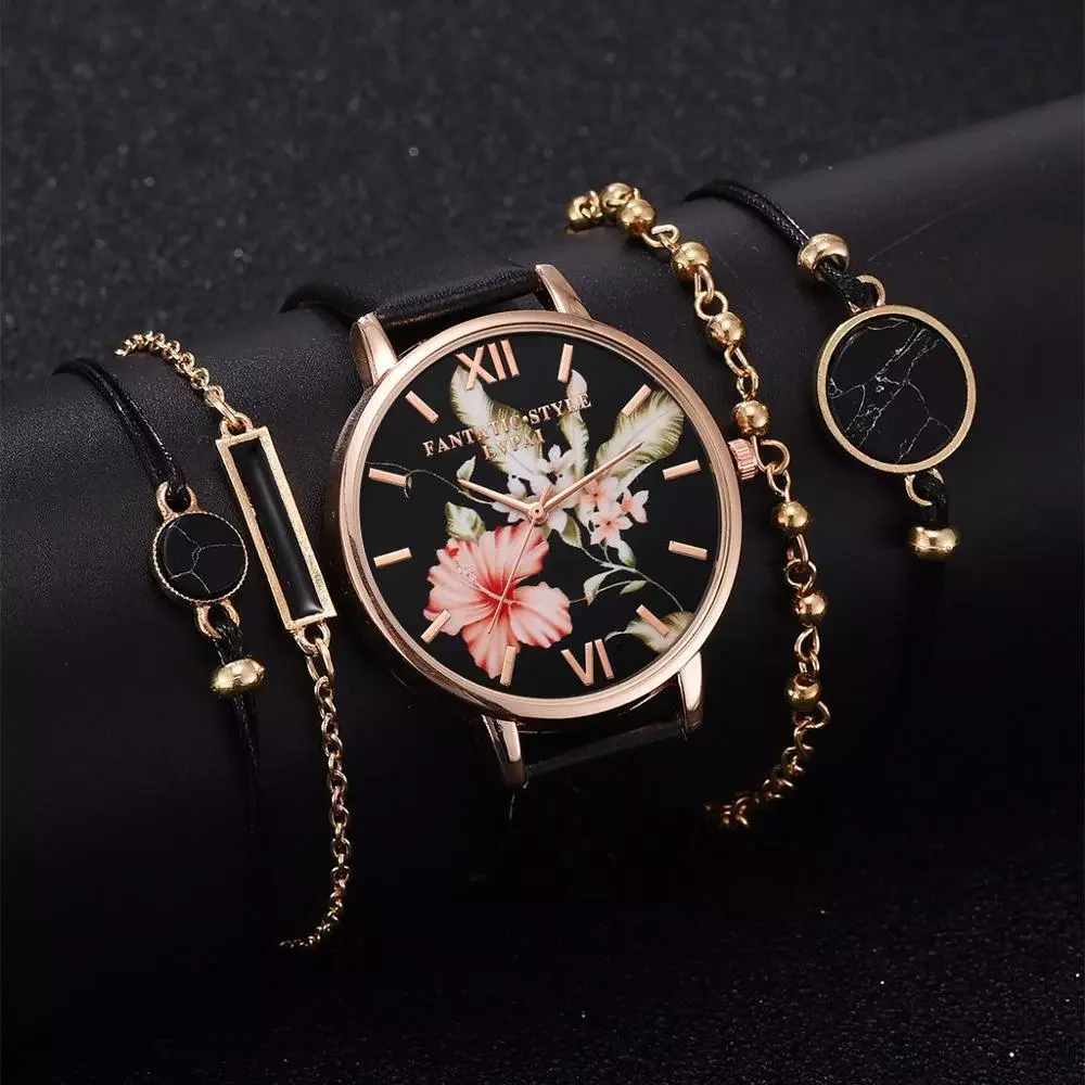 

Lvpai 5pcs set Women Watches Bracelet Black Ladies Bracelet Watch Casual Leather Quartz Wristwatch Clock Relogio Feminino