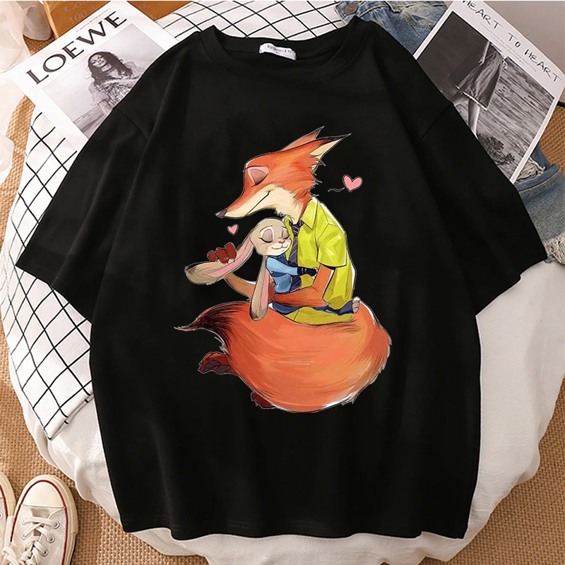

Disney Zootopia Zootropolis Harajuku Kawaii Women Cartoon T-shirt Cute Anime Top Female Printed Short Sleeves Casual Round Neck
