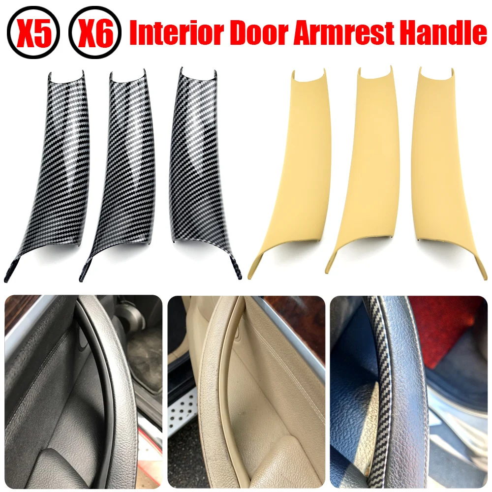 

LHD RHD Car Interior Door Panel Grab Handle Covers Carbon Fiber Armrest Protective Trim Car Styling For BMW X5 E70 X6 E71 E72