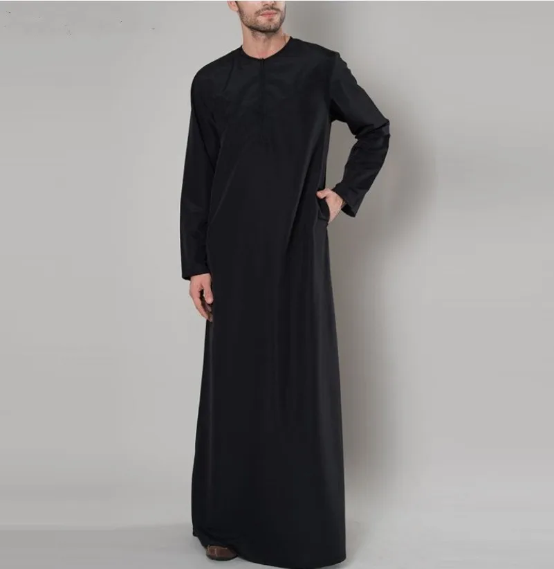 2023 New Muslim Middle East Arab Dubai Malaysia Men's Loose Robe Zipper Shirt Jubba Thobe Fashion Men's Clothing