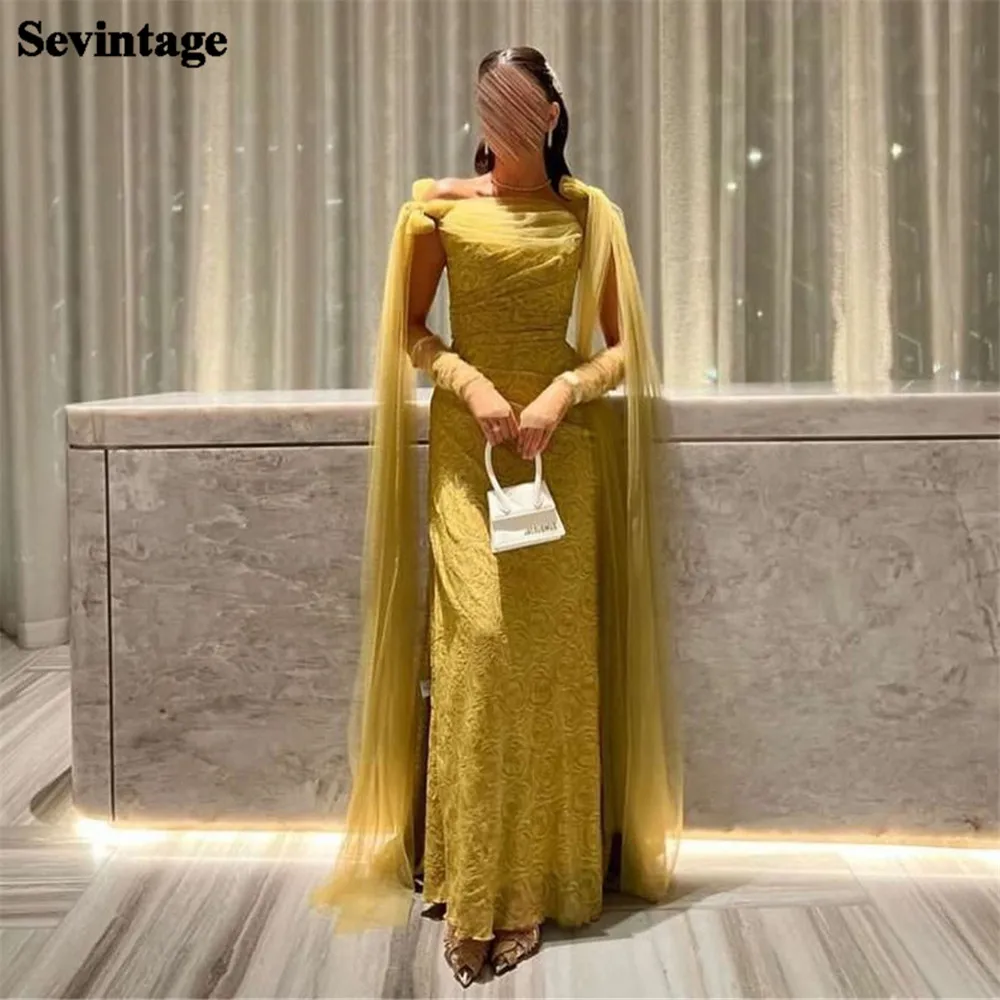 

Sevintage Ginger Saudi Arabic Evening Dresses Long Cape Sleeves Floor Length Formal Women Prom Gown Special Occasion Dress 2023