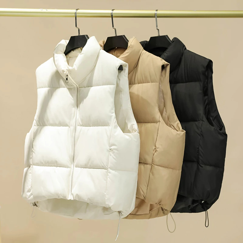 

Orwindny Women's Vest korean Autumn And Winter Solid Zipper Short Waistcoat S-2XL Mandarin Collar