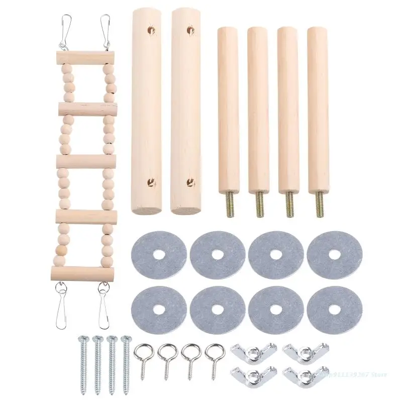 

C5AD Wooden Bird Perches Stand Toys Parrot Swing Climbing Ladder Parakeet Cockatiel Lovebirds Finches Play Playground
