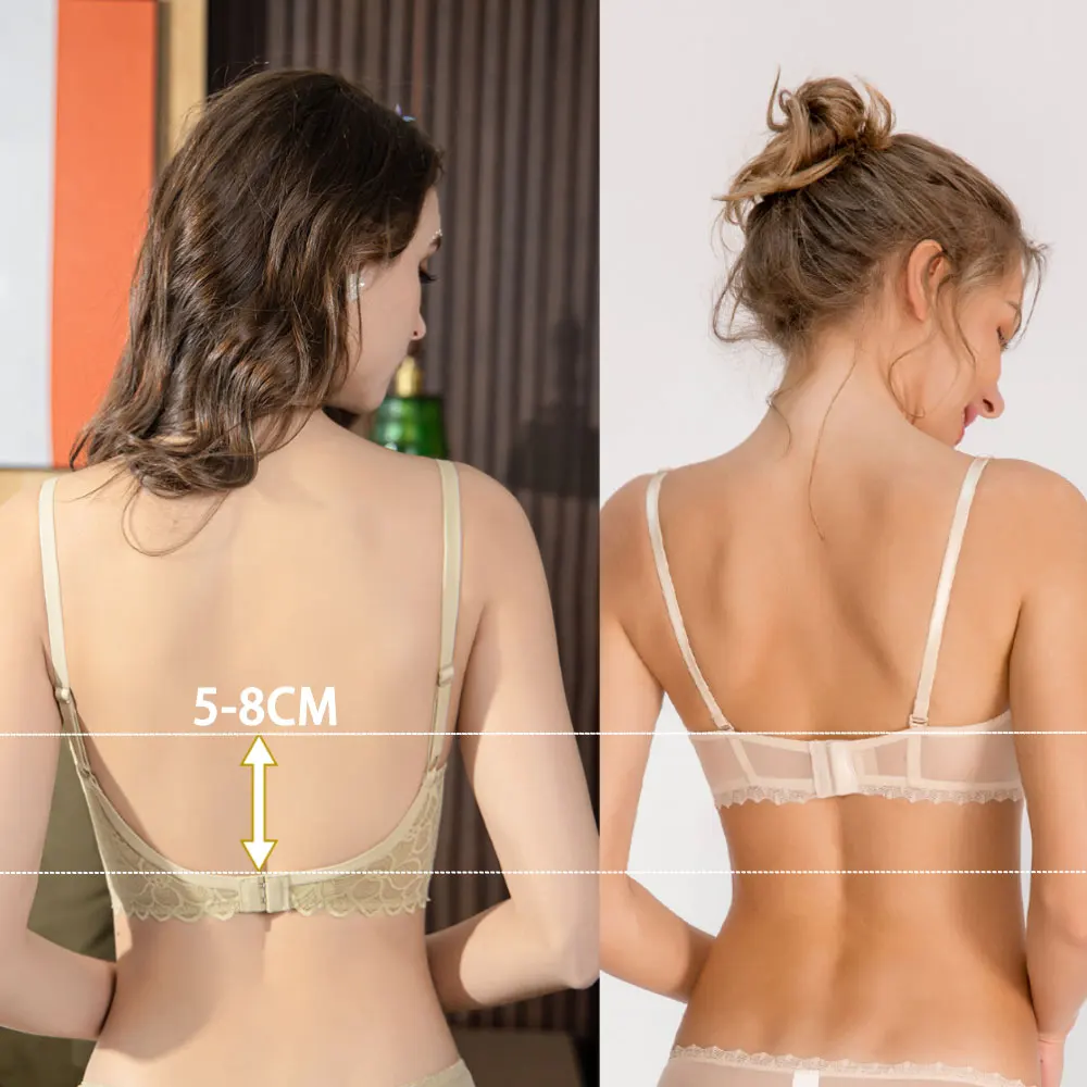 Open Back Bra Transparent Brassiere Sexy Women Backless Underwear Wedding Invisible Bralette Non-wired Bras Deep U Lace Lingerie