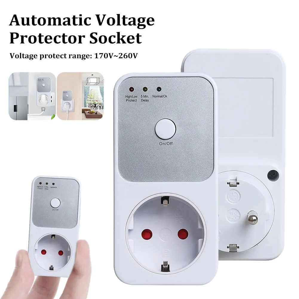 

Automatic Voltage Protector Socket Switcher AC 220V Power Surge Safe Protector EU Plug Refrigerator Protect Switcher For Home