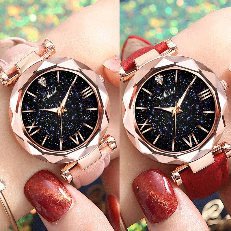 

Fashion Stars Watch Luminous Charming Leather Frosted Strap Star Dotted Roman Scale Watch Luxury Women's Watch