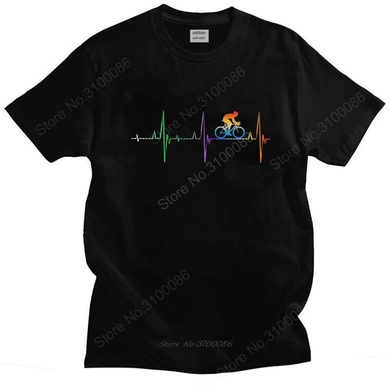 

Rainbow Heartbeat Cycling Bicycle Tshirt for Men Short Sleeved Leisure T Shirt Trendy Bike Riding T-shirts Loose Fit Cotton Tee