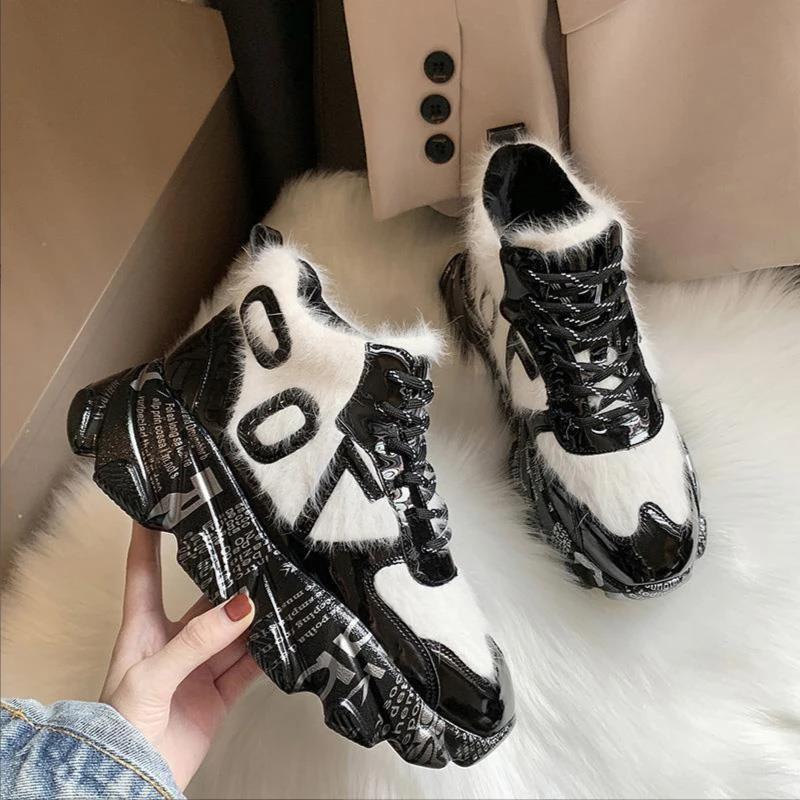 

Luxury Brand Women's Mink Velvet Shoes Fashionable Breathable And Sneakers Daddy Shoes Female Casual Running Sports Shose