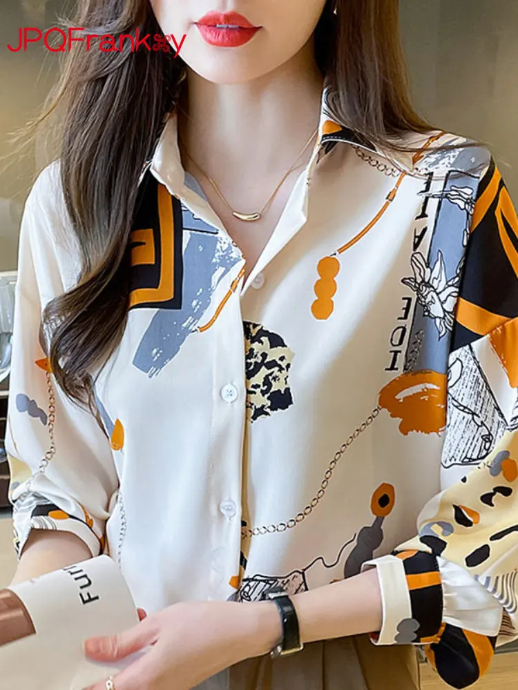 

Spring 2023 New Commuter Temperament Chiffon Shirt Women's Long Sleeve Print Color Shirt Foreign Shirt Blouse Women Shirts