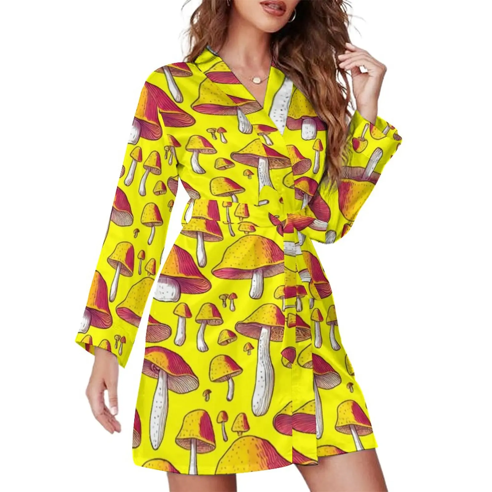 

Пижамный халат с волшебными грибами, элегантные пижамные халаты с длинным рукавом, женское платье с V-образным вырезом, весенние дизайнерские платья