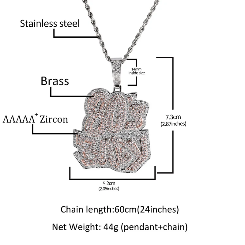 Хип-хоп 3A + CZ камень с покрытием Bling Iced Out 80-х годов детские подвески ожерелья для