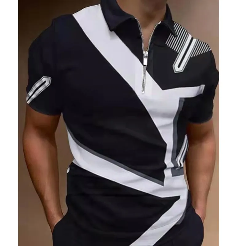 

Men Polo Shirts Summer High Quality Casual Daily Short Sleeve Striped Mens T Shirts Fashion Lapel Patchwork Polo Shirts