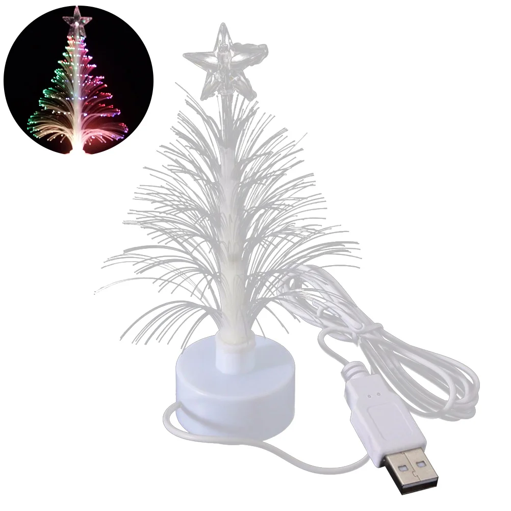 

Mini LED Christmas Tree Night Light Color Changing Fiber Optical Light USB Connection Lamp Festival Decor for Bedroom Shopping
