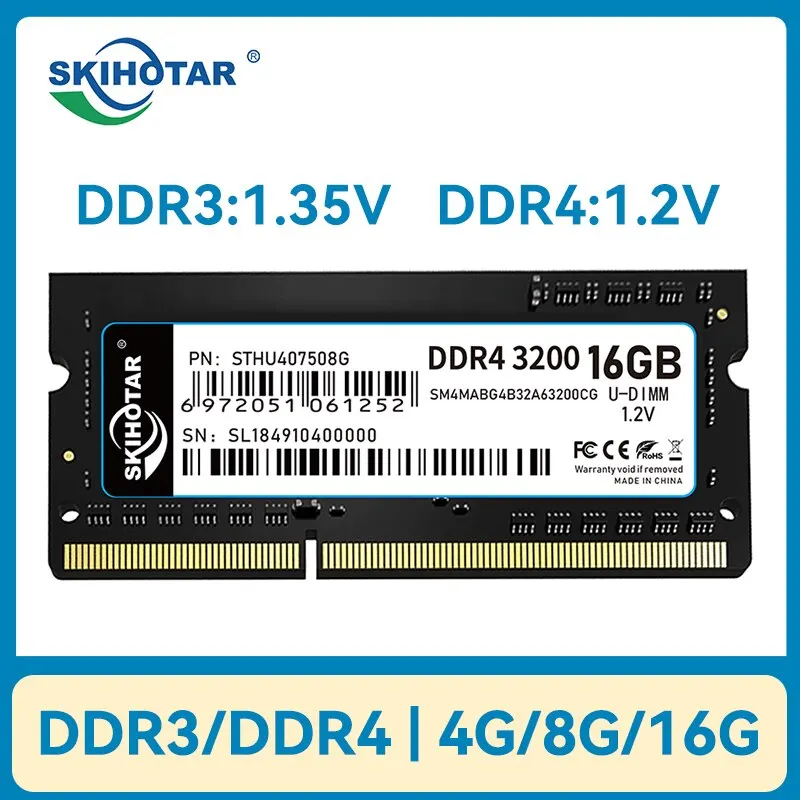 SKIHOTAR DDR3 and DDR4 SoDimm RAM Notebook Memory Modules – 4GB, 8GB, 16GB – 1333MHz, 1600MHz, 3200MHz – PC4 RAM Memory SKIHOTAR DDR3 and DDR4 SoDimm RAM Notebook Memory Modules – 4GB, 8GB, 16GB – 1333MHz, 1600MHz, 3200MHz – PC4 RAM Memory