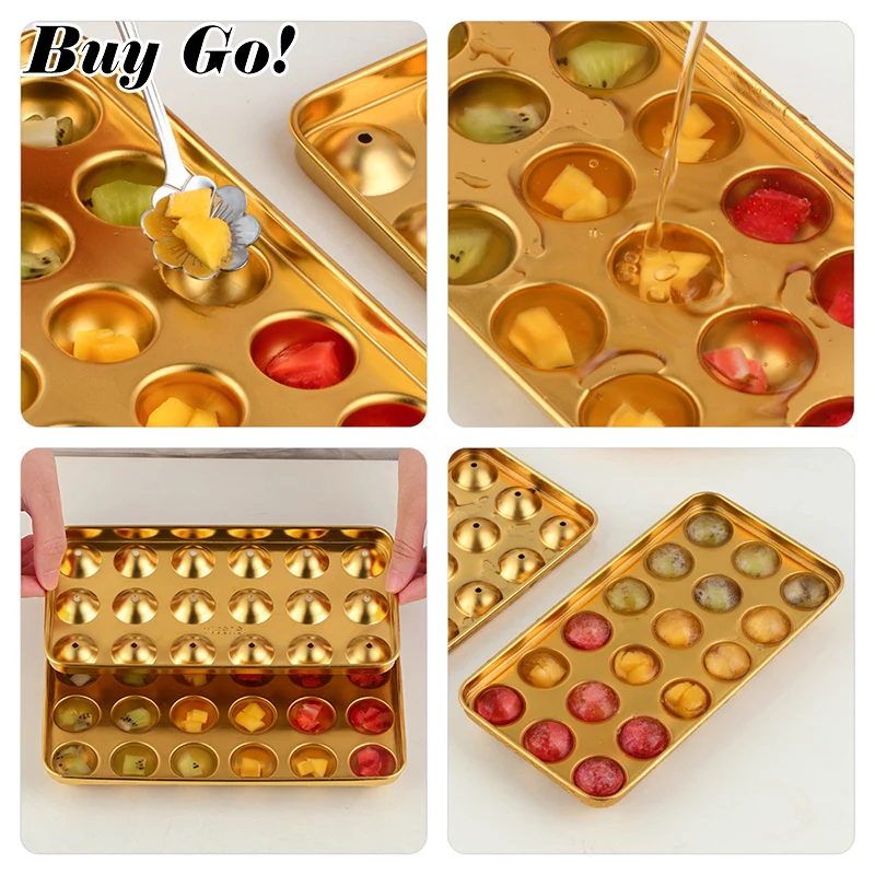

Reusable Ice Cube Trays Stainless Steel Ice Cube Maker With Lid Chocolate Molds Easy-Release Round Shape Mold For Ice Candy