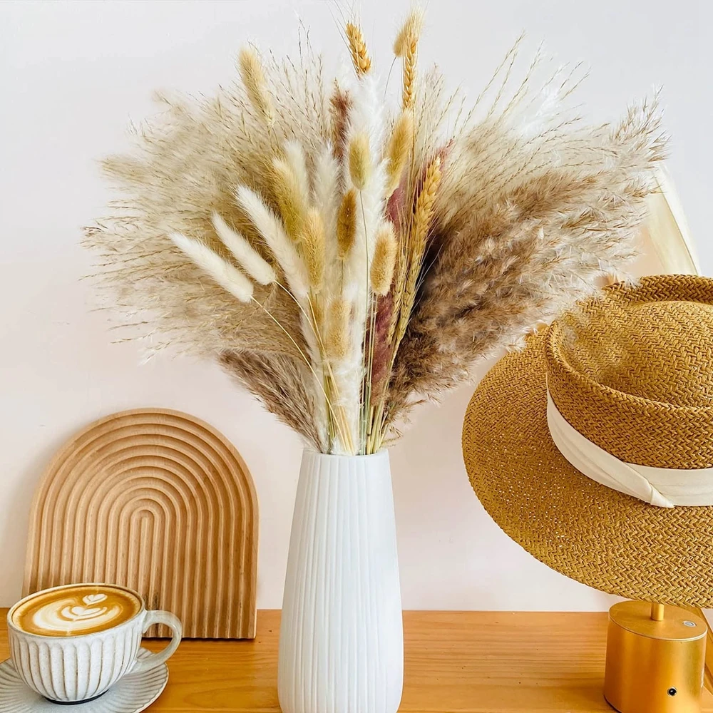 

100Pcs/lot Natural Dried Pampas Grass Set Fluffy Dried Flower Boho Wedding Bouquet Living Room Decoration Coffee Table Decor