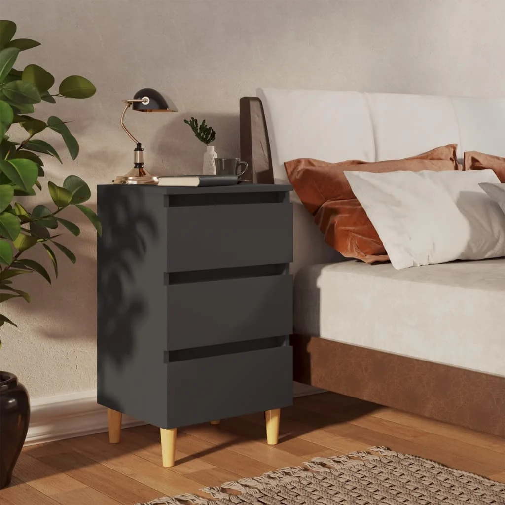 

Bedside Cabinet with Solid Wood Legs, Chipboard Nightstands, Side Table, Bedrooms Furniture Grey 40x35x69 cm