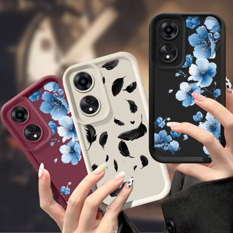 Чехол для телефона с черными перьями и цветком OPPO Reno 2 3 4 5 6 7 8 10 11 12 Pro Plus 11F 12F 5G A15 55 79