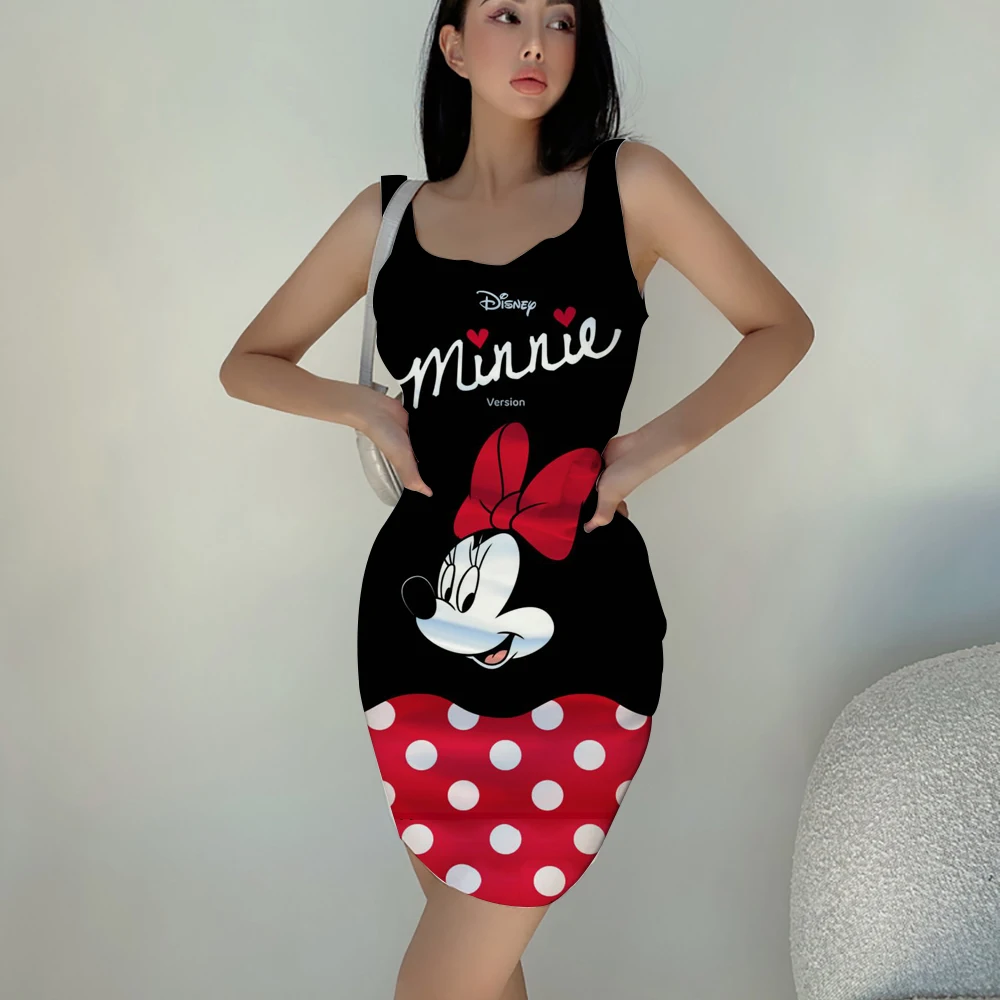 

Disney Brand Fashion Sexy Dress Summer Women's Square Neck Camisole Skinny Minnie Mickey Mini Dress Club Party Wear