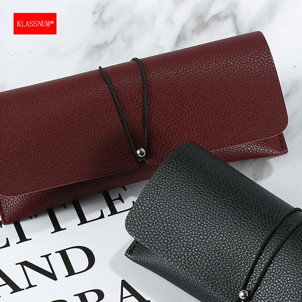 Klassnum Женские PU кожаные очки крышка коробка с веревочными пряжками для чтения