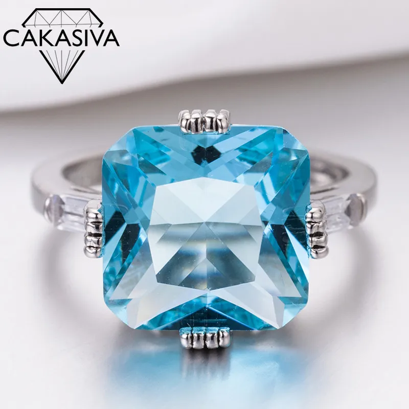 

Women's Personality Silver Sea Blue AAA Zircon Ring Jewelry Ring Wholesale Gemstone Ring